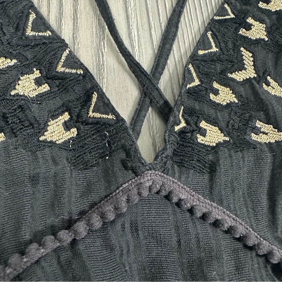 Billabong Black Mini Dress with Gold Embroidery Strappy Back Size M Boho - Picture 2 of 6